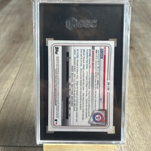 Evan Carter 2020 Bowman Chrome Draft BD-126 SGC 9.5 Gem Mint Texas Rangers - Picture 4 of 4